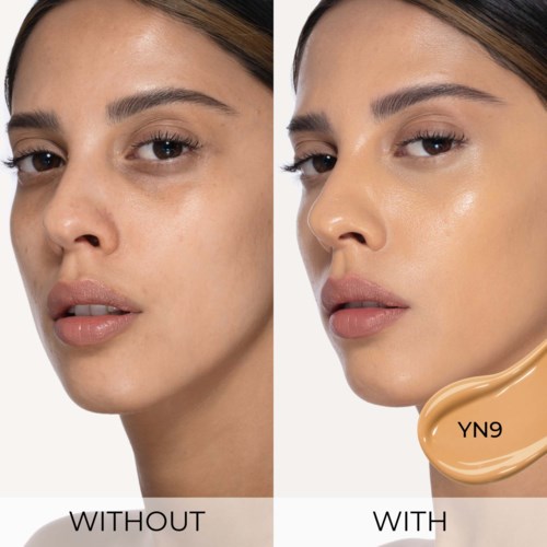 Bilder zeigen das Gesicht einer Frau vor und nach Hautpflege oder Make-up. Das rechte wirkt strahlender und glatter.