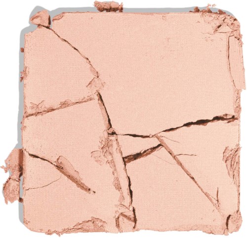 Ein zerbrochener, rosa Make-up-Compact mit zerkrümeltem Puder darin.