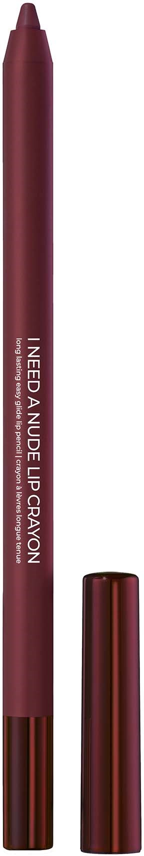 Ein langer bordeauxroter Lippenstift mit Deckel, beschriftet in Weiß, für Lippen-Make-up.