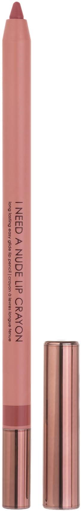 En rosa lepenn med lokk, merket I Need A Nude Lip Crayon, står opp.