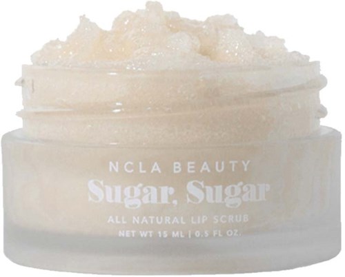 Ein Glas mit natürlichem Lippenpeeling namens Sugar Sugar mit samtiger Textur und klarem Deckel.
