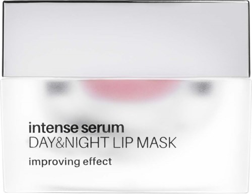 Een doos met 'intense serum' voor dag- en nacht lipmasker, gericht op verbetering van de lippen.