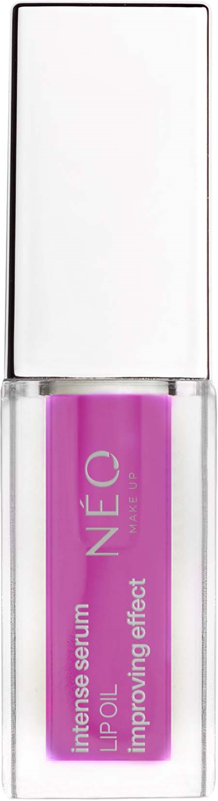 Een roze fles Neo Intensive Serum met zilveren dop, bedoeld voor het verbeteren van de huid.
