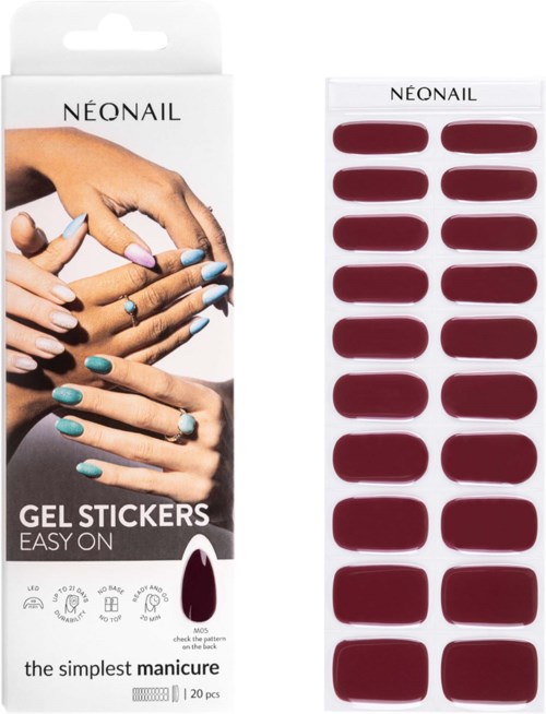 Gel stickers for nails, easy to apply, come in a red color, and are used for simple nail decoration.