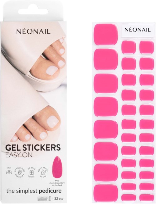 Pink gel nail stickers for easy nail decoration, pack of 32 pieces, designed for quick and simple pedicure.