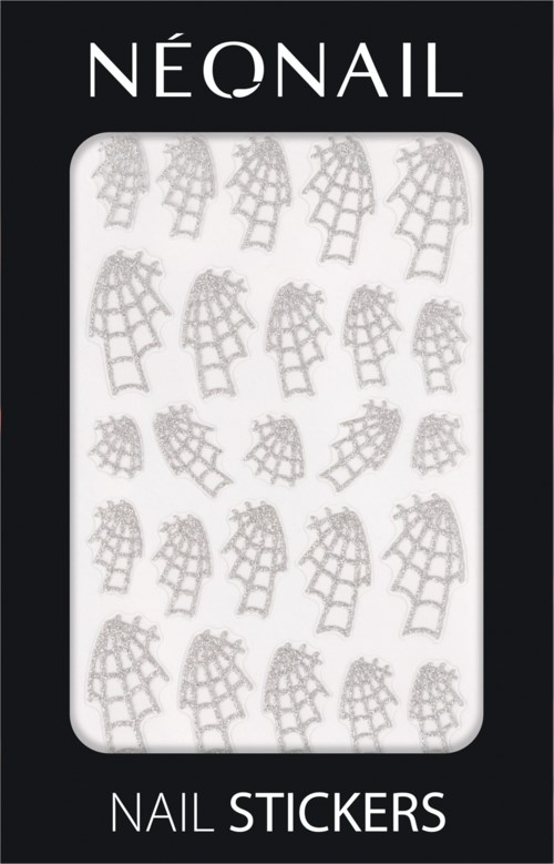 Box of nail stickers with various spiderweb designs on each sticker.