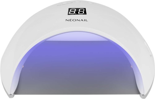 Een witte UV-neonailamp met digitale timer bovenop, blauwe gloed binnen, en het merk 'Neonail'.