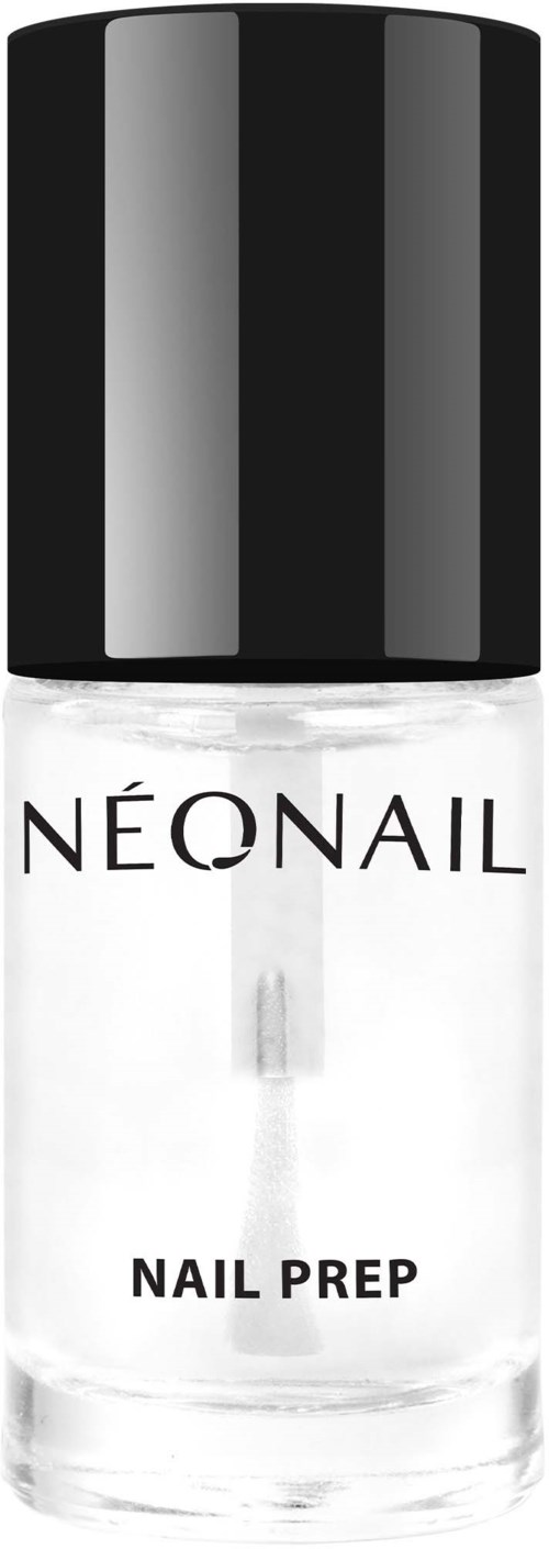 A clear bottle with black cap labeled 'NEONAIL NAIL PREP', used for preparing nails.