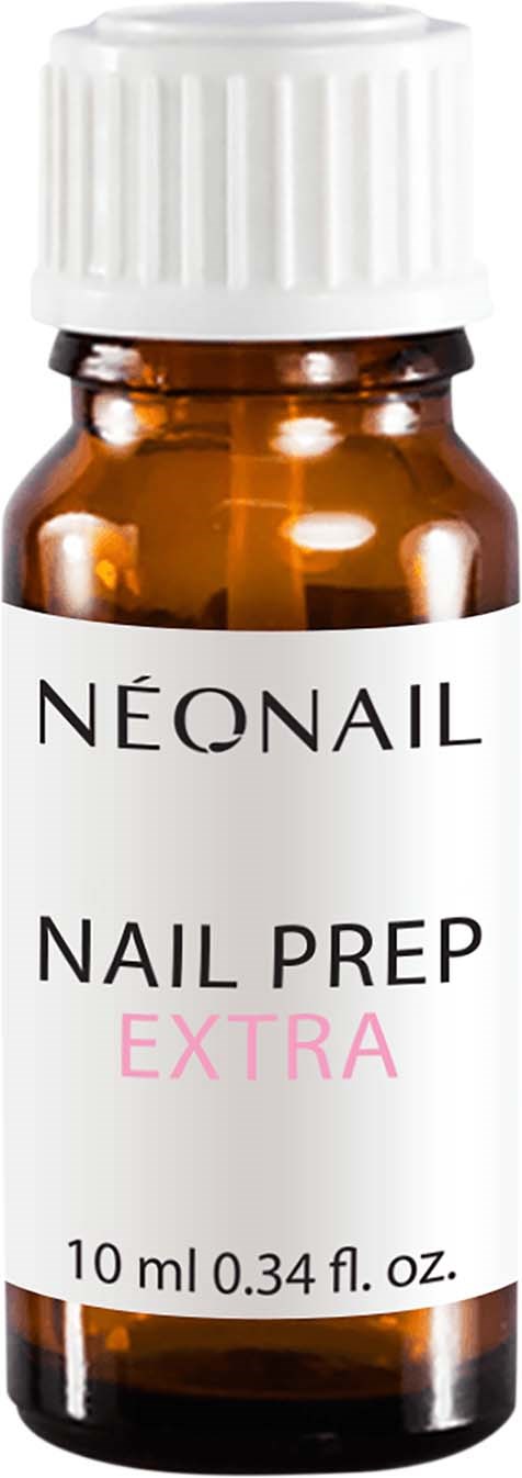 A small brown bottle labeled 'NÉONAIL NAIL PREP EXTRA' with a white cap, contains 10 ml of liquid.