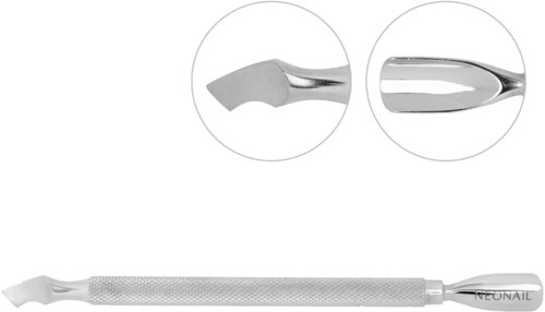 A dental tool with a textured handle and two different metal tips, used for oral health procedures.