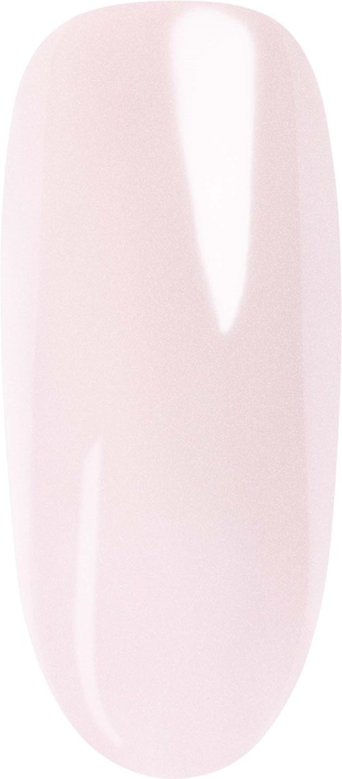 Close-up of a light pink, oval-shaped nail polish swatch with a smooth glossy finish.
