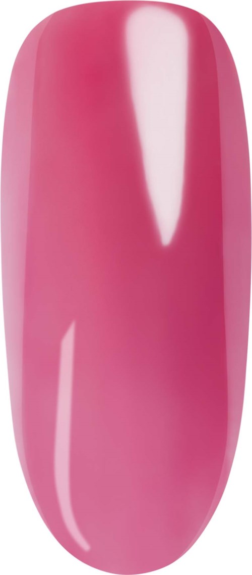 Bright pink nail polish on elongated oval-shaped bottle with a glossy finish.