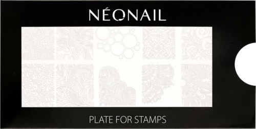 Néonail Stempelplatte mit verschiedenen Mustern in einer schwarzen Verpackung für Nageldesign.