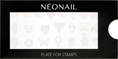 Black package with the brand name 'NEONAIL' and space for stamping designs featuring various animal faces.