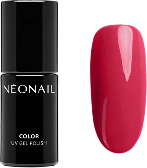 En svart flaska märkt 'Neonail' och ett rosa nagellack bredvid.