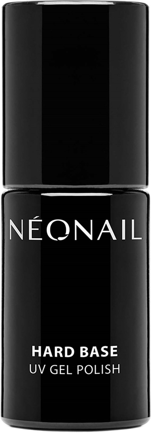 Een zwarte fles met witte tekst 'NEONAIL' en 'Hard Base UV Gel Polish' voor nagels.