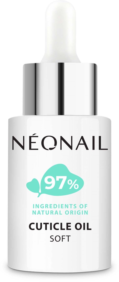 A white bottle with a dropper cap labeled 'NEONAIL' and '97%' natural ingredients for cuticle oil.