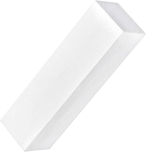 A plain white rectangular block, three-dimensional, with an open top and smooth surfaces.