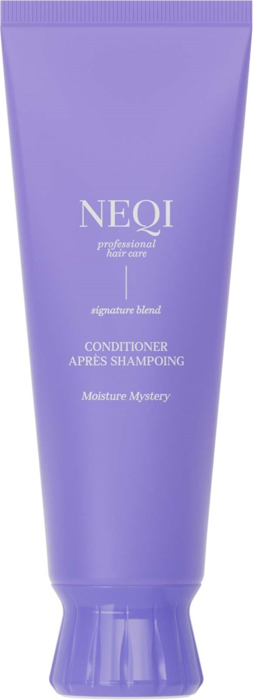 Lila NEQI haarconditioner tube met Moisture Mystery label. Voor professioneel haarverzorging.