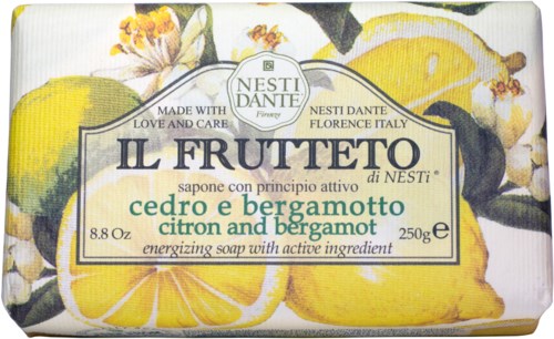 Zeep met citroen, ceder en bergamot geurst, bloemenontwerp, Italiaans merk Nesti Dante.