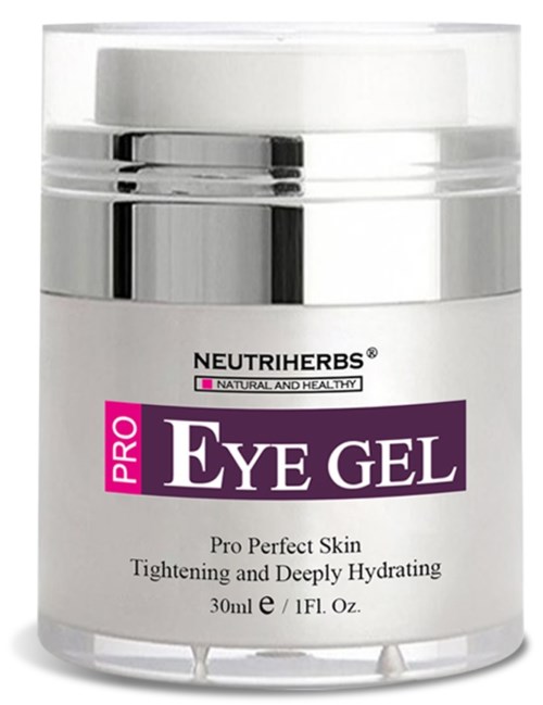Weiser Cremetopf mit Silberdetails, beschriftet 'Pro Eye Gel' für Hautstraffung und Hydratation, 30ml.