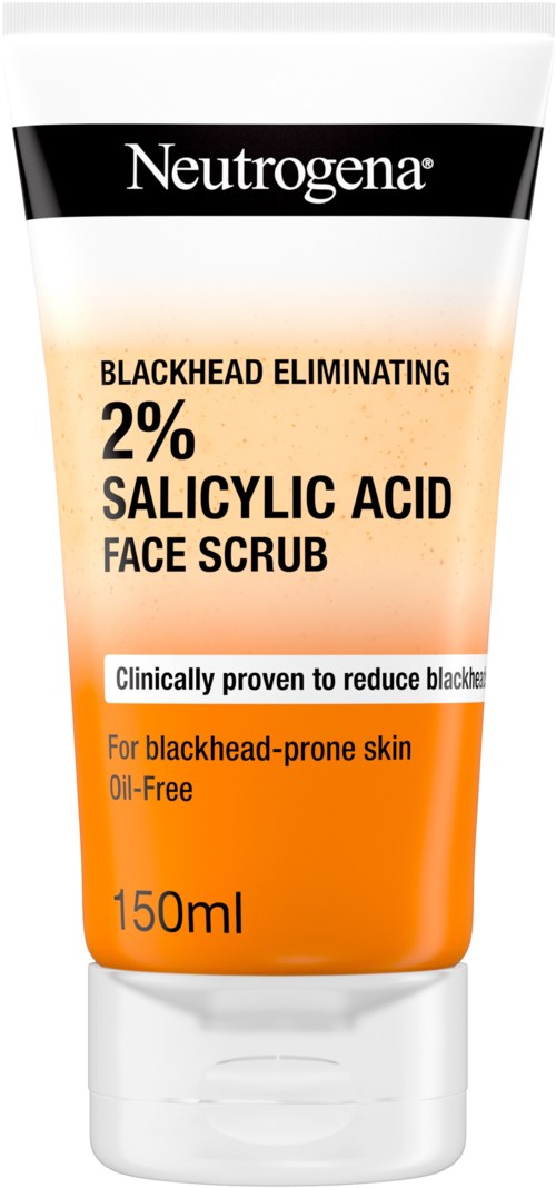 Ein Gesichtspeeling mit 'Neutrogena' bezeichnet, für Akne-geplagte Haut, enthält 2% Salicylsäure, 150ml, ölfrei, nachweislich gegen Mitesser.