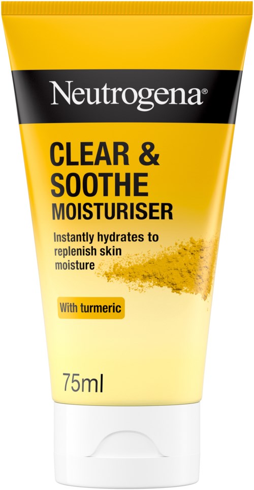 Neutrogena Clear & Soothe Feuchtigkeitscreme mit Kurkuma in einer gelben Tube.