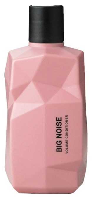 Pink bottle with a black cap labeled 'Big Noise', likely a volume conditioner.