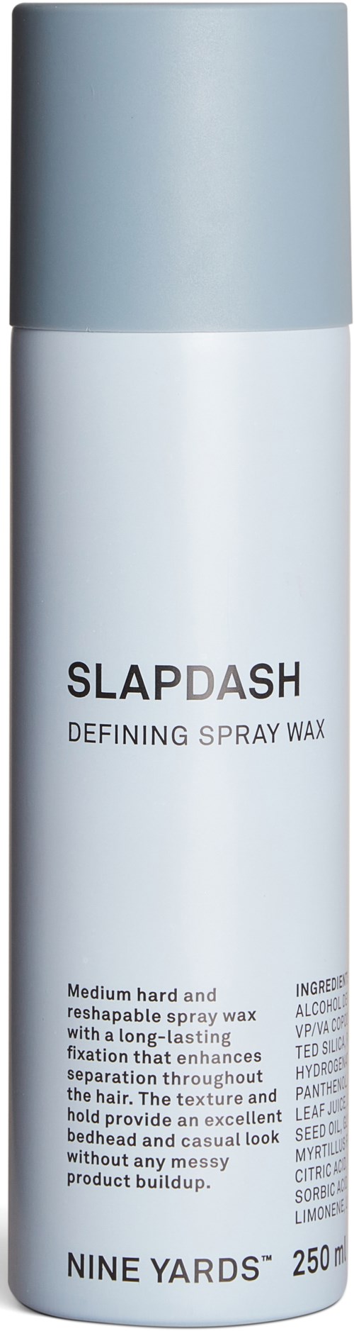 Eine weiße und graue Spraywachs. Marke ist SLAPDASH von Nine Yards, 250 ml.
