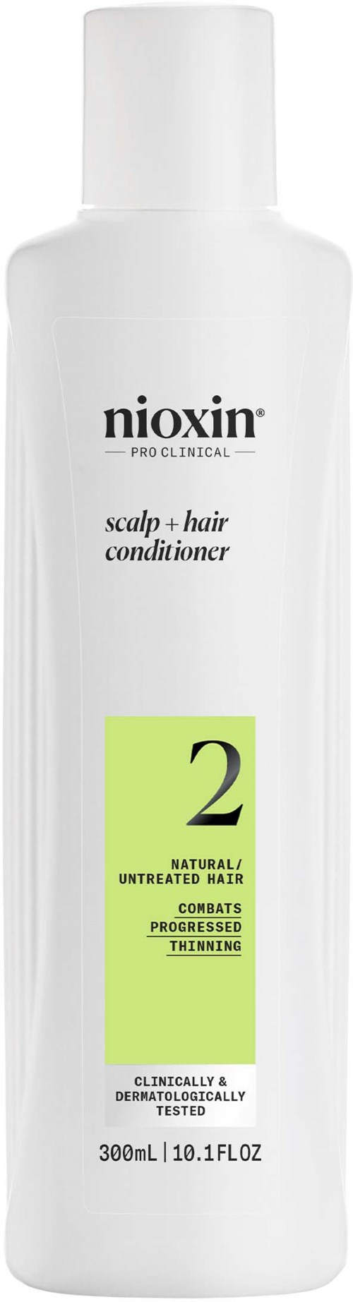 Witte fles met 'Nioxin'-label, hoofdhuid- en haarconditioner, vermindert dunner wordend haar, geschikt voor onbewerkt haar.