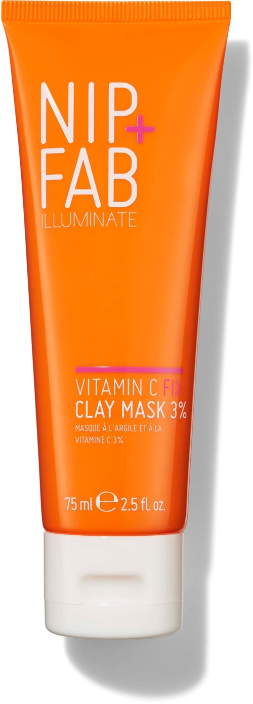 Oranje tube met 'NIP + FAB' voor een vitamine C kleimasker, bevat 75 ml.
