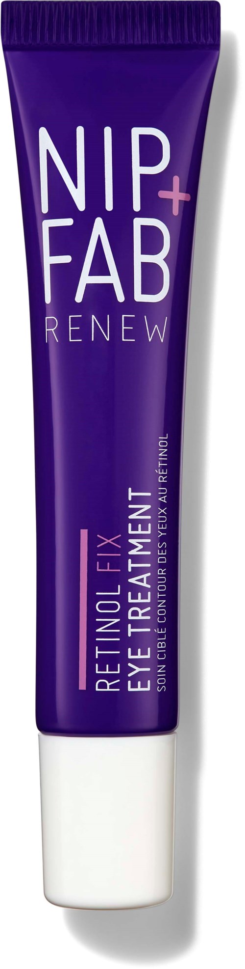 Paars buisje met oogcrème getiteld NIP+FAB Renew Retinol Fix Eye Treatment met witte dop.