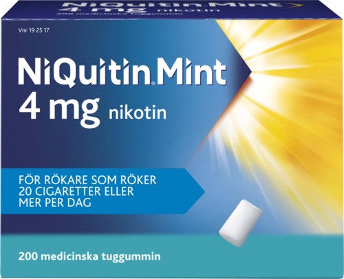 Förpackningen innehåller nikotintuggummi med 200 bitar, riktat mot rökare för att ersätta cigaretter eller liknande vanor dagligen.
