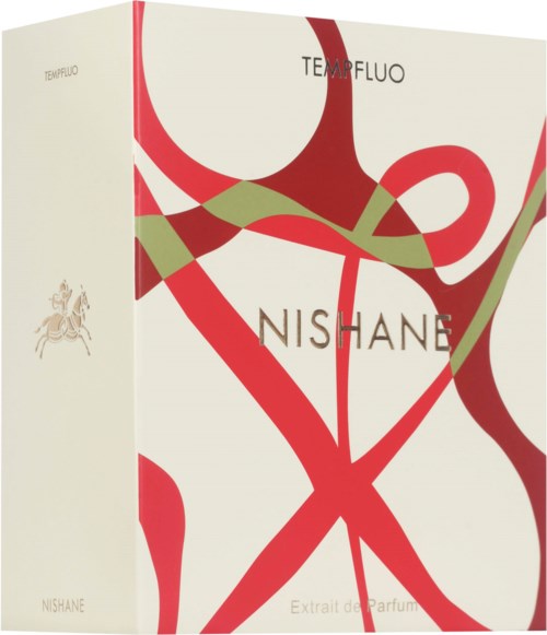 Eine Box mit abstrakten roten, grünen und weißen Linien und den Worten "TEMPFLUO" und "NISHANE".