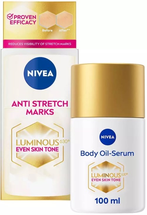 Nivea gegen Dehnungsstreifen Body Oil-Serum, 100 ml, für ebenmäßigen Hautton, als leuchtend und bewährt.