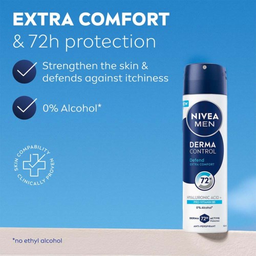 Nivea Men deodorant biedt extra comfort, 72 uur bescherming, en is alcoholvrij met huidvoordelen.