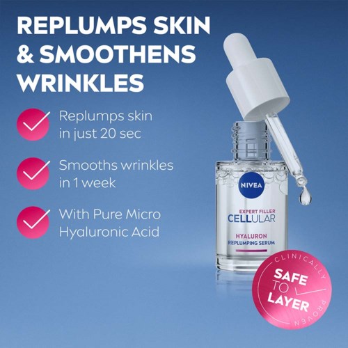 Nivea Serum mit Micro-Hyaluronsäure reduziert Falten und strafft die Haut schnell. Es ist sicher in der Anwendung und wirkt in einer Woche.
