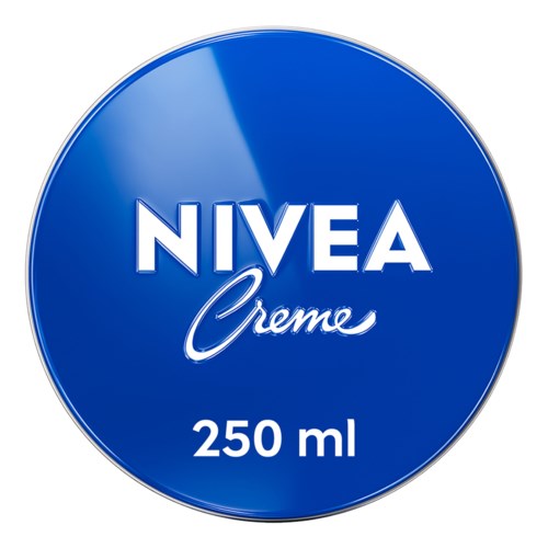 Sininen pyöreä Nivea-voidepakkaus, jossa valkoinen teksti ja 250 ml tilavuus.