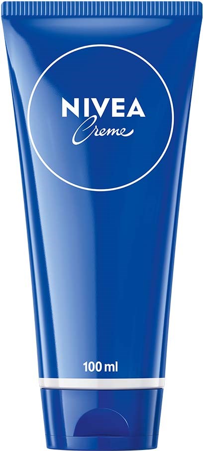 Blauwe Nivea Creme-tube met witte tekst, bevat 100 ml, gebruikt voor huidverzorging.