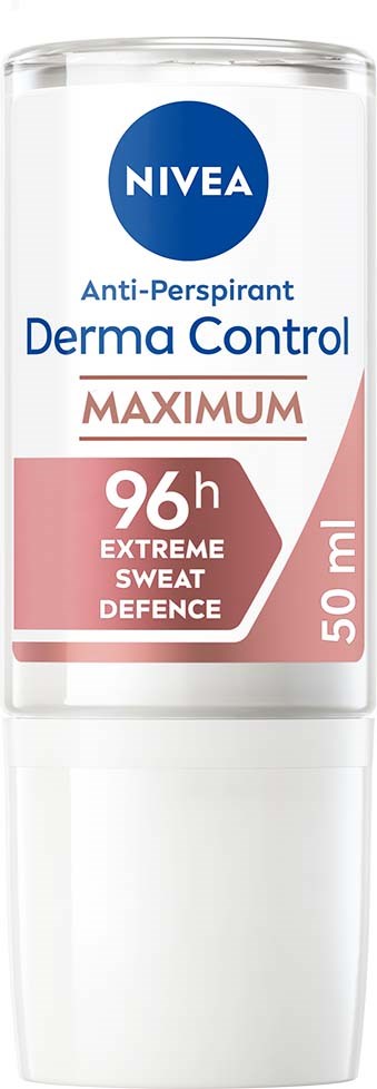 Nivea-deodorant i stav av blå och vit förpackning, hävdar 96 timmars skydd, antiperspirant, för torr hud, maximalt svettförsvar.
