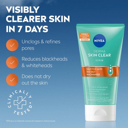 Nivea huidverzorgingsproduct belooft een helderdere huid in 7 dagen, vermindert mee-eters en droogt de huid niet uit.