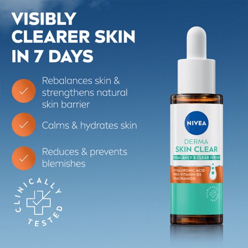 Nivea serum helps clear skin, rebalances, calms, hydrates, and reduces blemishes.