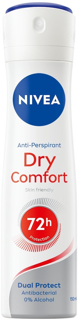 NIVEA Dry Comfort antiperspirantspray med 72 timmars skydd och dubbel skyddande antibakteriell och alkoholfri.