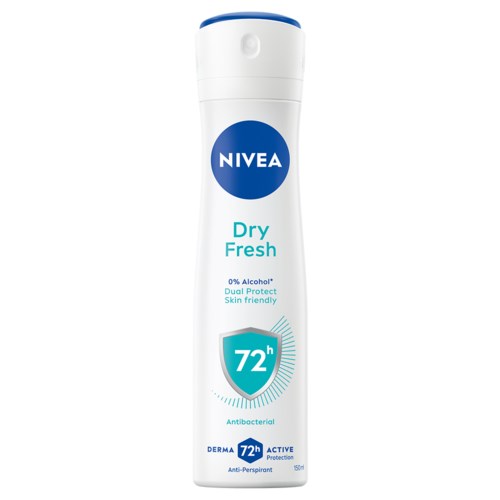 Nivea Dry Fresh deodorantspray med 72 timmars skydd, alkoholfri, hudvänlig, antibakteriell.