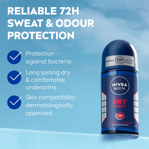 Tekst van een deodorantlabel met 72 uur bescherming tegen zweet en geur, huidvriendelijkheid en langdurig, comfortabel gebruik.