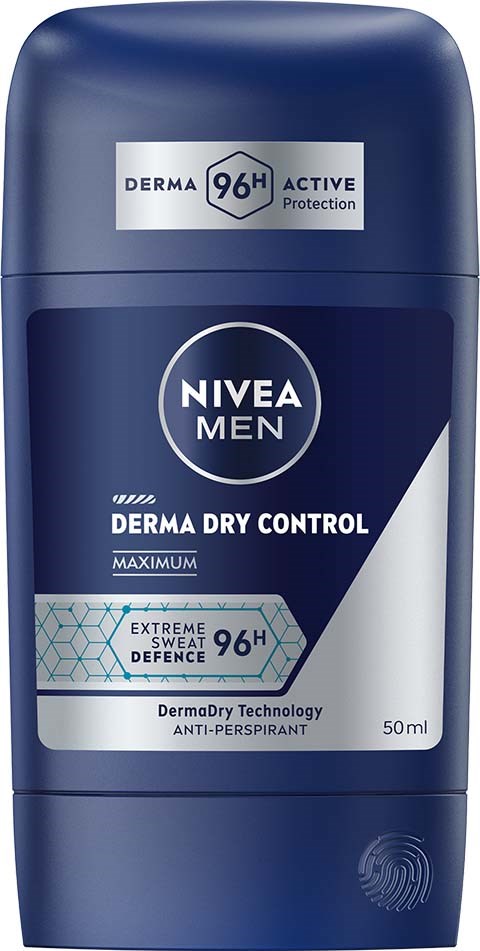 Nivea Men-deodorantstift med blå förpackning, antiperspirant och 96 timmars svettskydd.