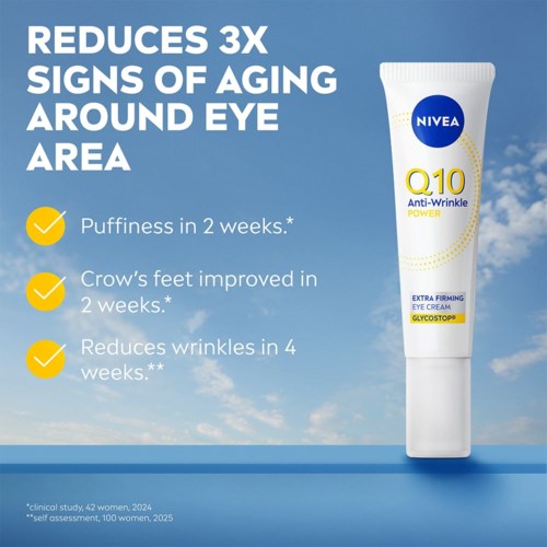 Product claims for oogcrème die tekenen van veroudering rond de ogen verminderen, zwelling en rimpels verbeteren binnen weken.