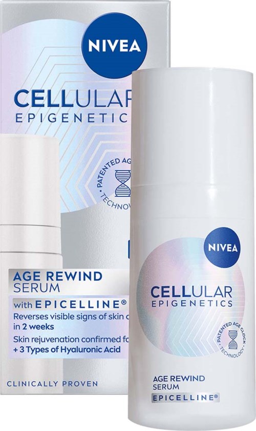 Nivea Cellular Epigenetic Age Rewind Serum med Epifeline som ska minska synliga ålderstecken på 2 veckor.