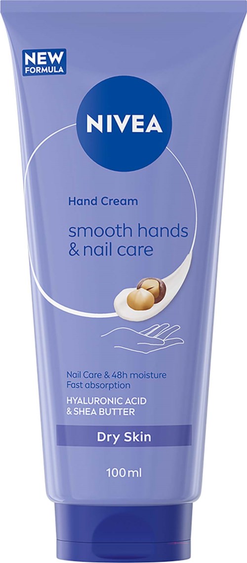 NIVEA håndkremrør med blå emballasje, 100 ml, for tørr hud, med sheasmør og hyaluronsyre.
