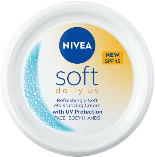 Nivea soft daily UV hydraterende cream met SPF 15 voor gezicht, lichaam en handen. Fris en zacht met UV-bescherming.